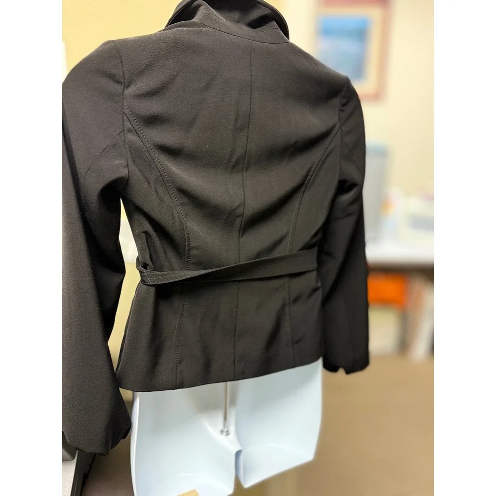 Women's Black Belted Blazer Jacket Double‎ Button Collar